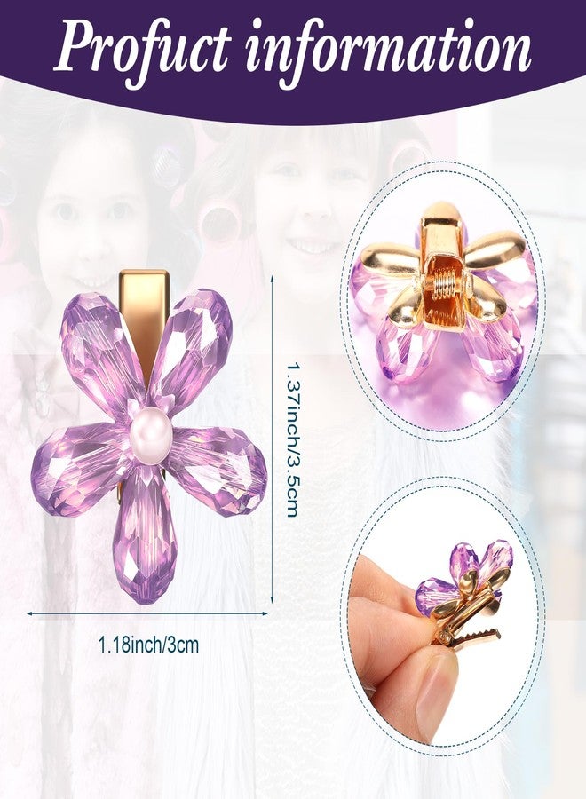 Dilunave 14 Pcs Flower Hair Clips Small Pearl Crystal Alligator Hairpins Mini Flower Clips Decorative Bling Barrettes Stylish Hair Accessories for Women Girls Decoration Supplies(Crystal Color) - Image 2