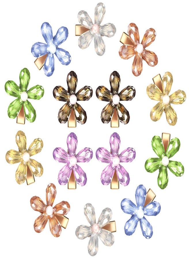 Dilunave 14 Pcs Flower Hair Clips Small Pearl Crystal Alligator Hairpins Mini Flower Clips Decorative Bling Barrettes Stylish Hair Accessories for Women Girls Decoration Supplies(Crystal Color) - Image 1