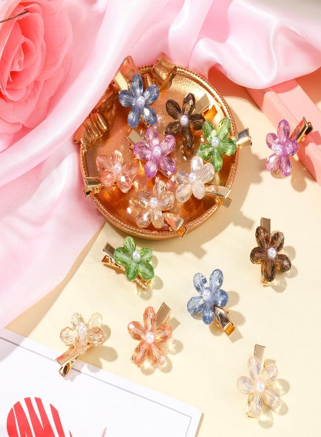 Dilunave 14 Pcs Flower Hair Clips Small Pearl Crystal Alligator Hairpins Mini Flower Clips Decorative Bling Barrettes Stylish Hair Accessories for Women Girls Decoration Supplies(Crystal Color) - Image 3