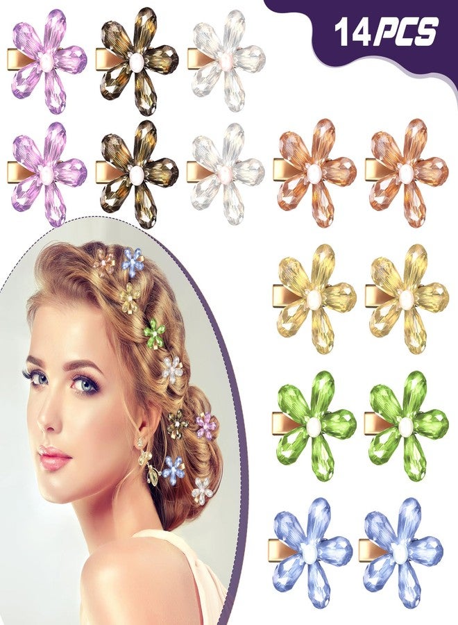 Dilunave 14 Pcs Flower Hair Clips Small Pearl Crystal Alligator Hairpins Mini Flower Clips Decorative Bling Barrettes Stylish Hair Accessories for Women Girls Decoration Supplies(Crystal Color) - Image 5