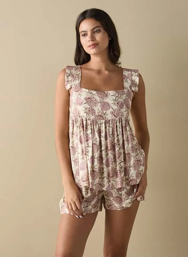 سبلاش فيڤ All-Over Floral Print Sleeveless Top and Shorts Set