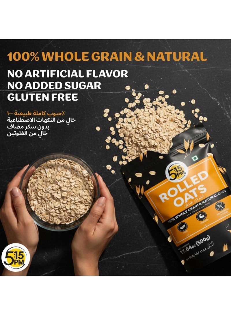 5:15PM Rolled Oats 500g | Rolled Oats Gluten Free for Weight Management | Healthy Cereal Breakfast | 100% Natural Wholegrain | Rich in Beta Glucans – 500g - Image 2