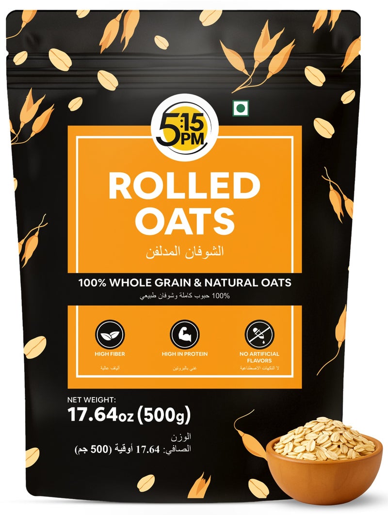 5:15PM Rolled Oats 500g | Rolled Oats Gluten Free for Weight Management | Healthy Cereal Breakfast | 100% Natural Wholegrain | Rich in Beta Glucans – 500g - Image 1