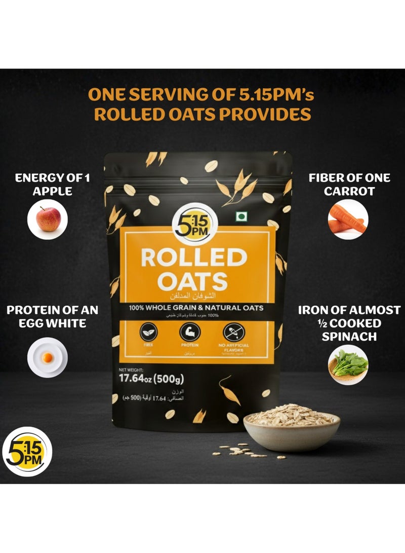 5:15PM Rolled Oats 500g | Rolled Oats Gluten Free for Weight Management | Healthy Cereal Breakfast | 100% Natural Wholegrain | Rich in Beta Glucans – 500g - Image 4