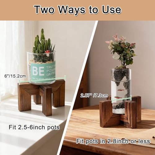 Vigordream Plant Stand, Indoor/Outdoor Wood Plant Holder, Single Flower Pot Stand, Sturdy Planter Stands (Walnut, Fit 2.5-6 inch pots) - Image 2