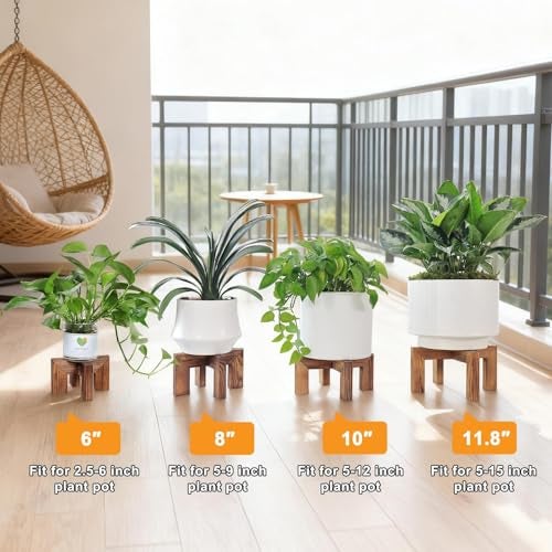 Vigordream Plant Stand, Indoor/Outdoor Wood Plant Holder, Single Flower Pot Stand, Sturdy Planter Stands (Walnut, Fit 2.5-6 inch pots) - Image 5