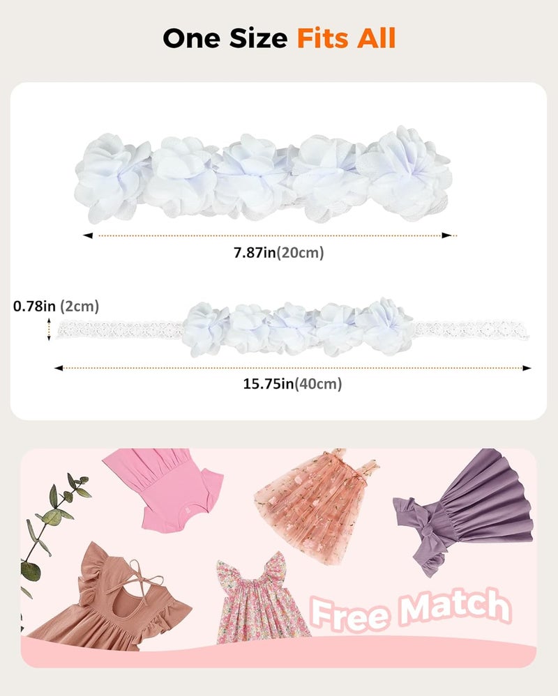 Fmeida Baby Girls Headbands for 4-24M | Soft Flower Crown (Fits 14.96"-18.89" Head) - Image 2