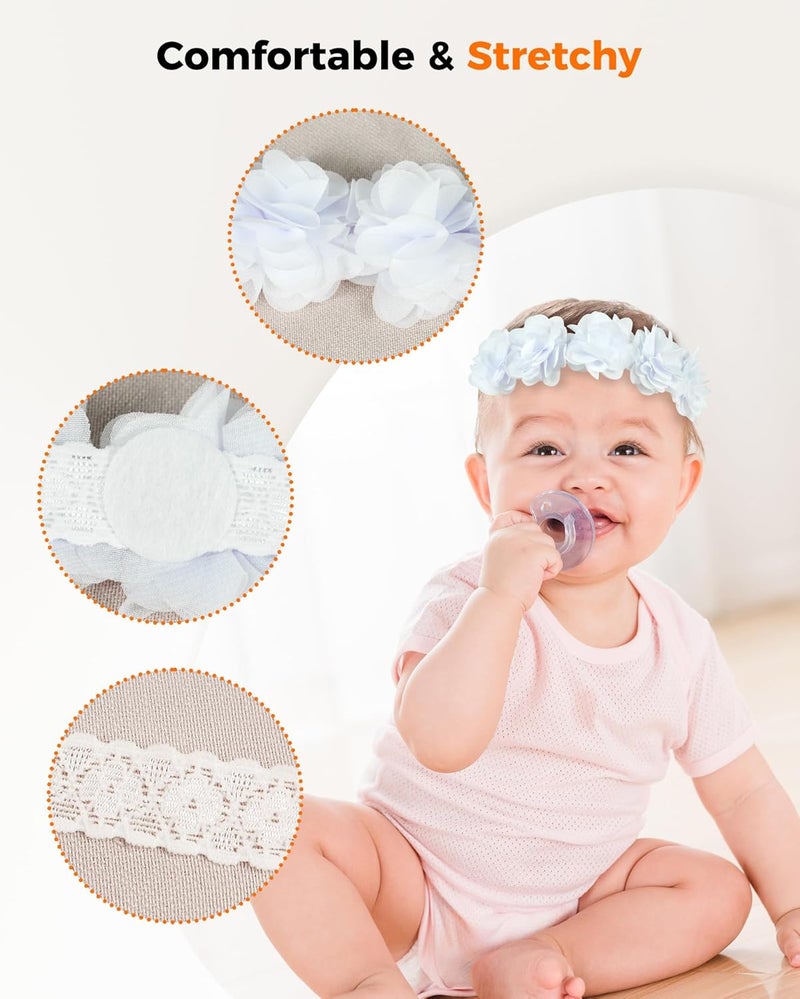 Fmeida Baby Girls Headbands for 4-24M | Soft Flower Crown (Fits 14.96"-18.89" Head) - Image 4