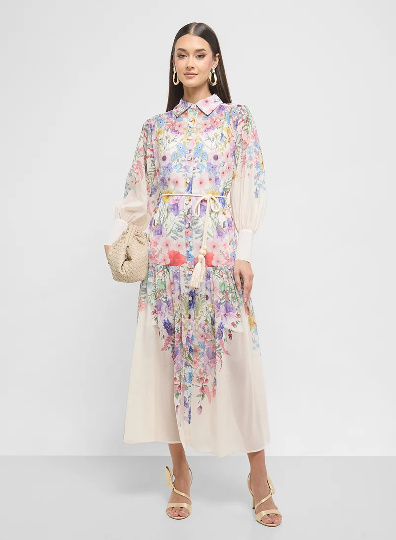 ELLA Floral Chiffon Midi Dress