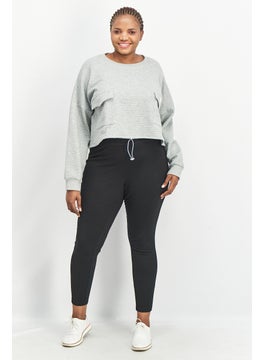 Sixth June Women Curvy Fit Crew Neck Long Sleeve Textured Sweatshirt, Grey  - Image 3