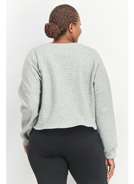 Sixth June Women Curvy Fit Crew Neck Long Sleeve Textured Sweatshirt, Grey  - Image 2