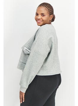 Sixth June Women Curvy Fit Crew Neck Long Sleeve Textured Sweatshirt, Grey  - Image 4