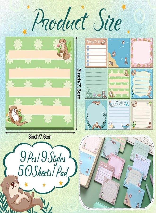 Saypacck 9 Pads Otter Sticky Notes 3x3 Inch Cute Self Stick Notepads Notes Adhesive Memo Pad Office Decor Gifts for Students School Teacher Meeting Office Supplies - Image 2