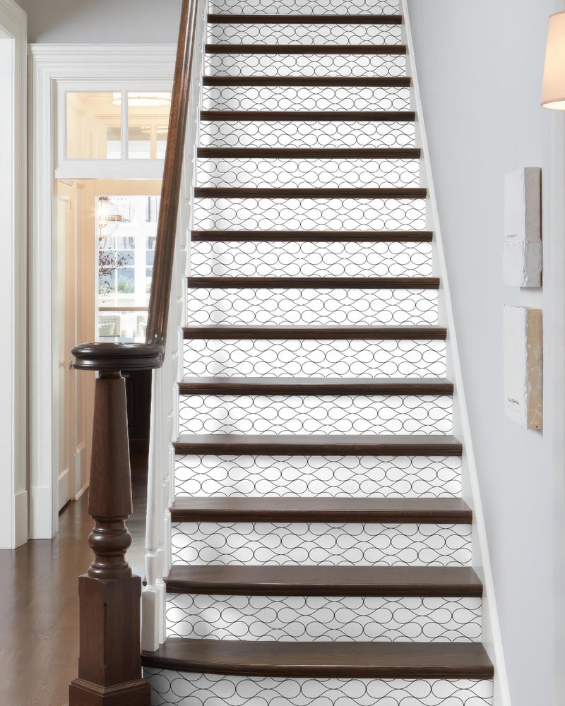 FLFK Modern Grid Stair Stickers - Set of 15, Peel and Stick Stair Riser Decals, 39.3"x7.08" - Image 1