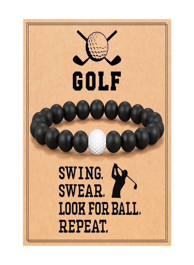 Golf Beaded Bracelet for Women Men Natural Stone Frosted Black Handmade Round Beads Sport Ball Stretch Bracelets Healing Wristbands Party Jewelry Team Players Gifts With Inspirational Card