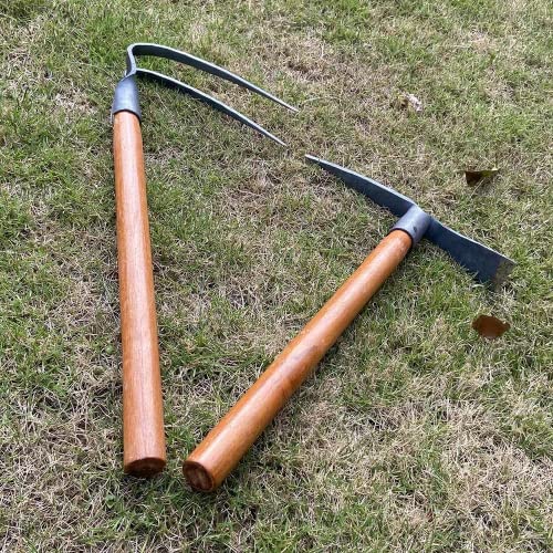 ChengHao 2PCS 19.6 Inches Garden Pick, 2 Prong Hand Hoe Tool Set Garden Tool with Wooden Handle, Transplanting Digging Planting Loose Soil Camping or Prospecting - Image 3