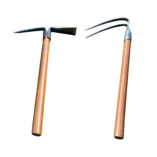 ChengHao 2PCS 19.6 Inches Garden Pick, 2 Prong Hand Hoe Tool Set Garden Tool with Wooden Handle, Transplanting Digging Planting Loose Soil Camping or Prospecting - Image 1