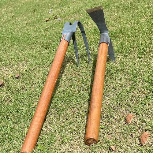 ChengHao 2PCS 19.6 Inches Garden Pick, 2 Prong Hand Hoe Tool Set Garden Tool with Wooden Handle, Transplanting Digging Planting Loose Soil Camping or Prospecting - Image 2