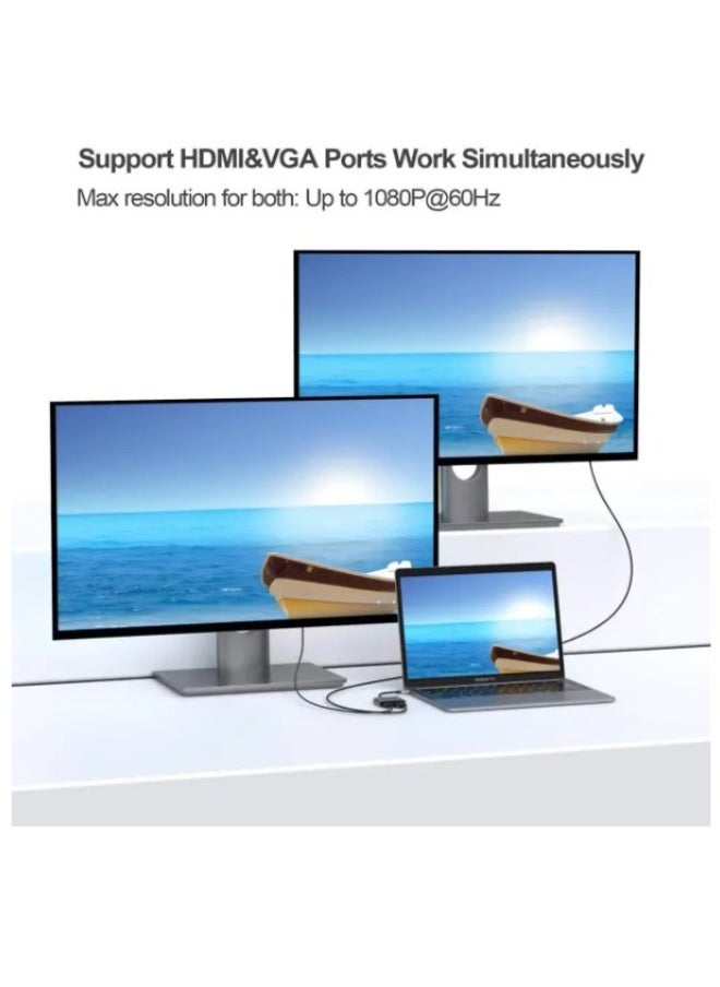 Haing USB C to HDMI VGA Adapter, Type C to VGA to USB C Thunderbolt 3 for Dual Monitor Adapter  - Image 4