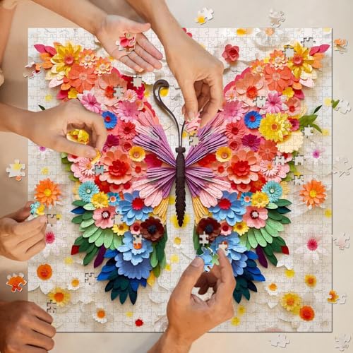 iDream 1000 Pieces Jigsaw Puzzle – Artistic 3D Design, Colorful Wall Decor, Challenging Puzzle Gift for Friends & Family (Flower Butterfly) - Image 4