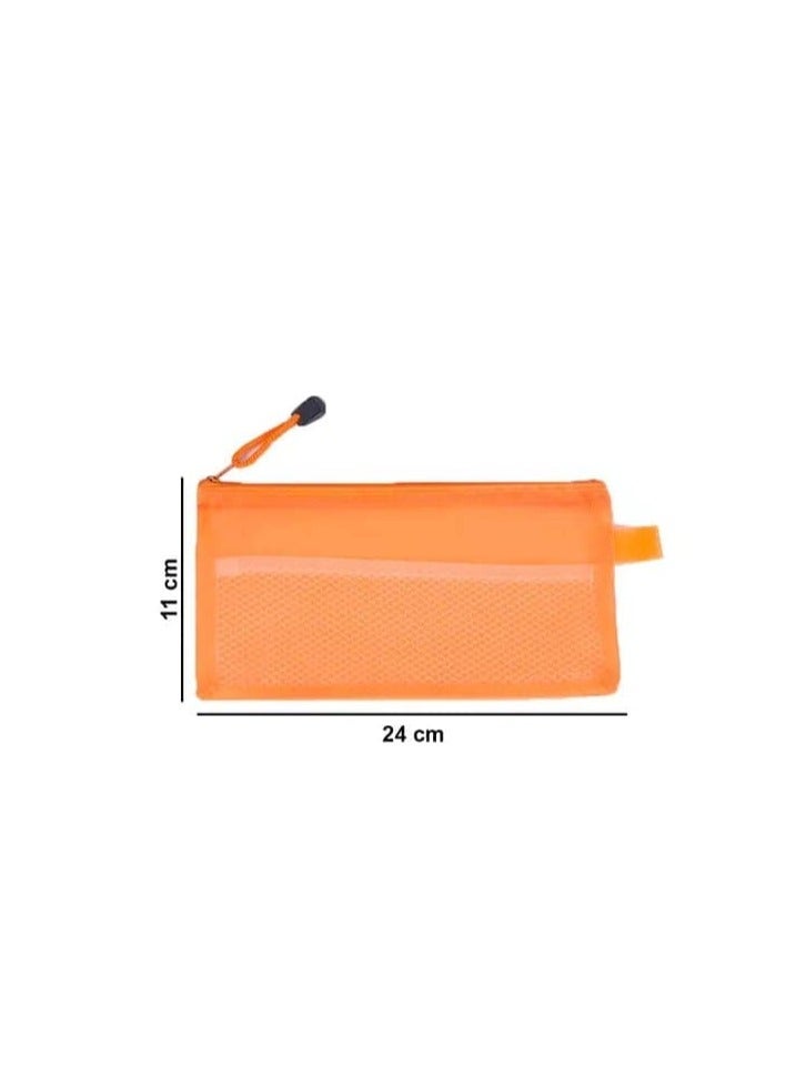 A4 Mesh File Organizer with Waterproof Zipper – Orange - Image 3