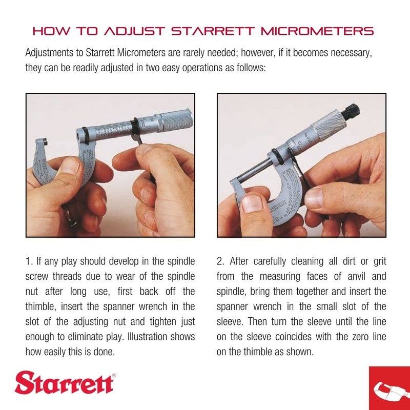 Starrett ميكرومتر خارجي مع عمود قطعة واحدة، تشطيب كروم ساتين وتصميم متقدم للغلاف - ضبط سريع وسهل، نطاق 0-1"، تخرج .001" - 436.1XRL-1 - Image 4