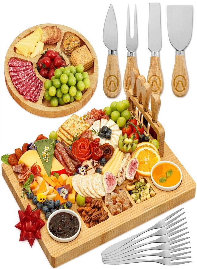 YES4QUALITY Charcuterie Boards Premium Gift Set - 15 Pieces, Bamboo - Large Cheese Board Plus Fruit Tray for Thanksgiving Party, or Birthday w/Magnetic Cheese Knives Holder, Fruit Forks & More - Image 1