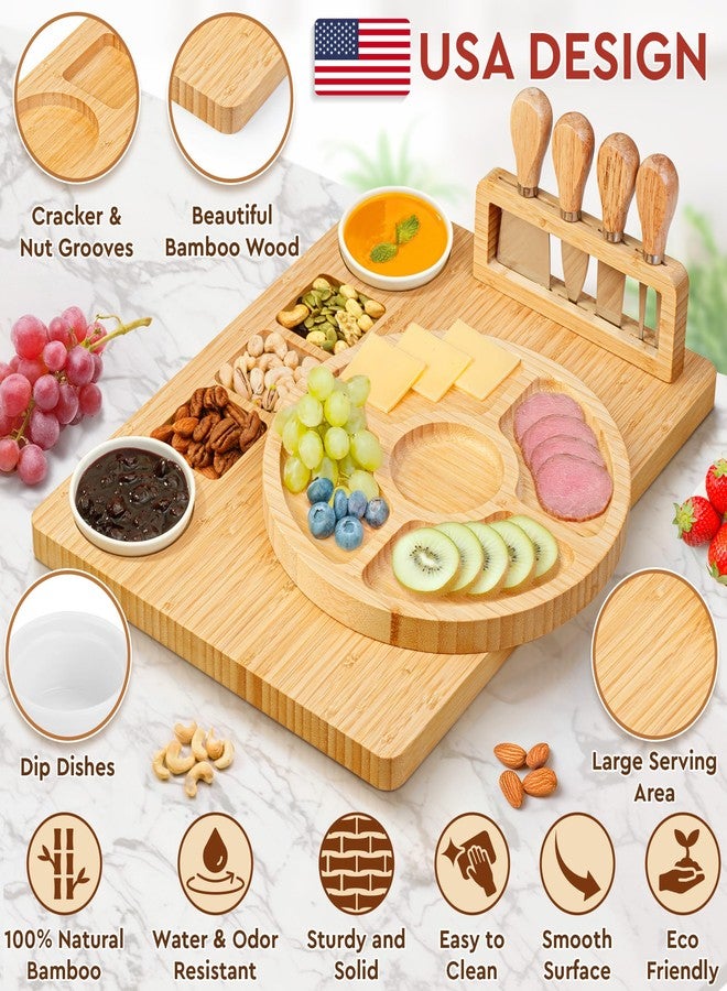 YES4QUALITY Charcuterie Boards Premium Gift Set - 15 Pieces, Bamboo - Large Cheese Board Plus Fruit Tray for Thanksgiving Party, or Birthday w/Magnetic Cheese Knives Holder, Fruit Forks & More - Image 3