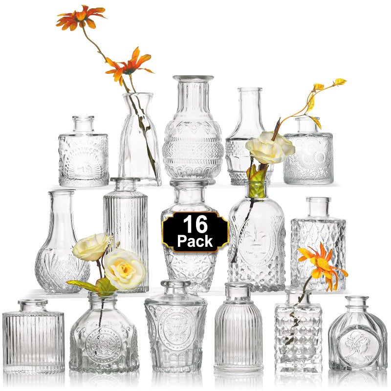 Arme 16Pcs Glass Bud Vase Setï¼ŒSmall Flower Vase for Centerpiecesï¼ŒClear Bud Vases in Bulkï¼Œ Mini Vintage Vase for Rustic Wedding Decorations - Image 1