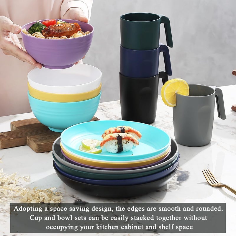 Kyraton Plastic Dinnerware Sets of 32 Pieces Service For 8, Unbreakable And Reusable Light Weight Plates Mugs Bowls Dishes Easy to Carry And Clean Microwave Safe BPA Free Dishwasher Safe - Image 3