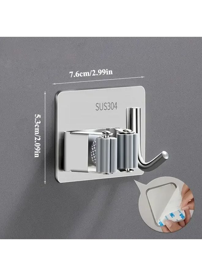 3Pcs Stainless Steel Broom Mop Holder Self Adhesive Wall Mount For Kitchen Bathroom - Image 4