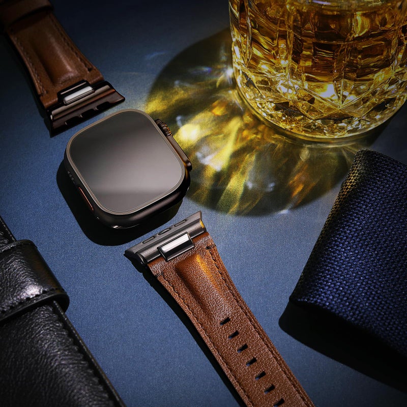 Tlselt Leather Band for Apple Watch Ultra 3/Ultra 2 Bands 49mm 46mm 45mm 44mm, Top Genuine Leather Designer Replacement Strap for iWatch Ultra 3 2 1 SE series 11 10 9 8 7 6 5 4 3 - Image 3