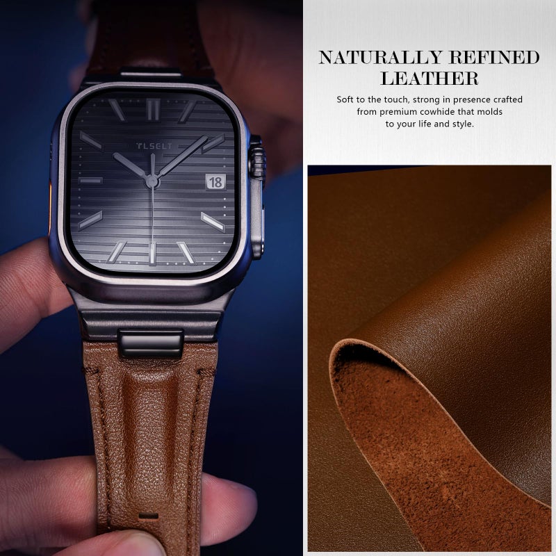 Tlselt Leather Band for Apple Watch Ultra 3/Ultra 2 Bands 49mm 46mm 45mm 44mm, Top Genuine Leather Designer Replacement Strap for iWatch Ultra 3 2 1 SE series 11 10 9 8 7 6 5 4 3 - Image 5