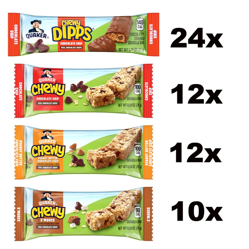 Quaker Chewy Granola Bars, Chewy & Dipps Variety Pack, (58 Bars), Whole Grains, No Artificial Flavors, No Added Colors - Image 2