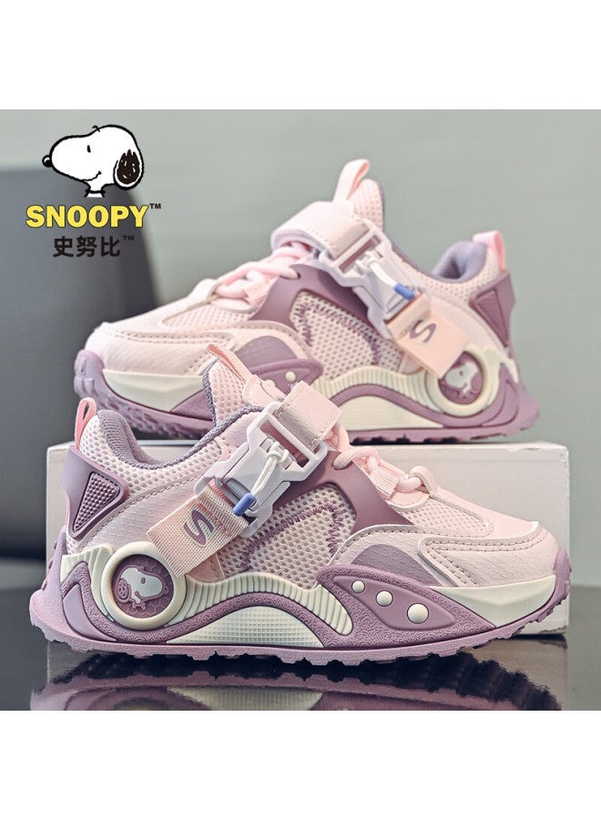 Snoopy Kids' Spring Casual Sports Shoes Boys' Versatile Lightweight Velcro Sneakers Girls' Pink Size 35 Model 0019