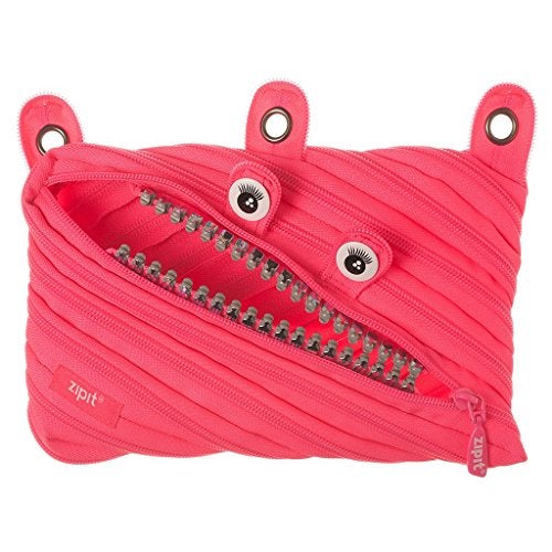 ZIPIT Grillz 3-Ring Binder Pencil Pouch, Large Capacity Pen Case for Kids and Teens, Made of One Long Zipper! (Pink) - Image 1
