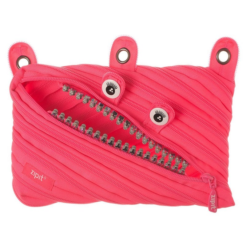 ZIPIT Grillz 3-Ring Binder Pencil Pouch, Large Capacity Pen Case for Kids and Teens, Made of One Long Zipper! (Pink) - Image 3