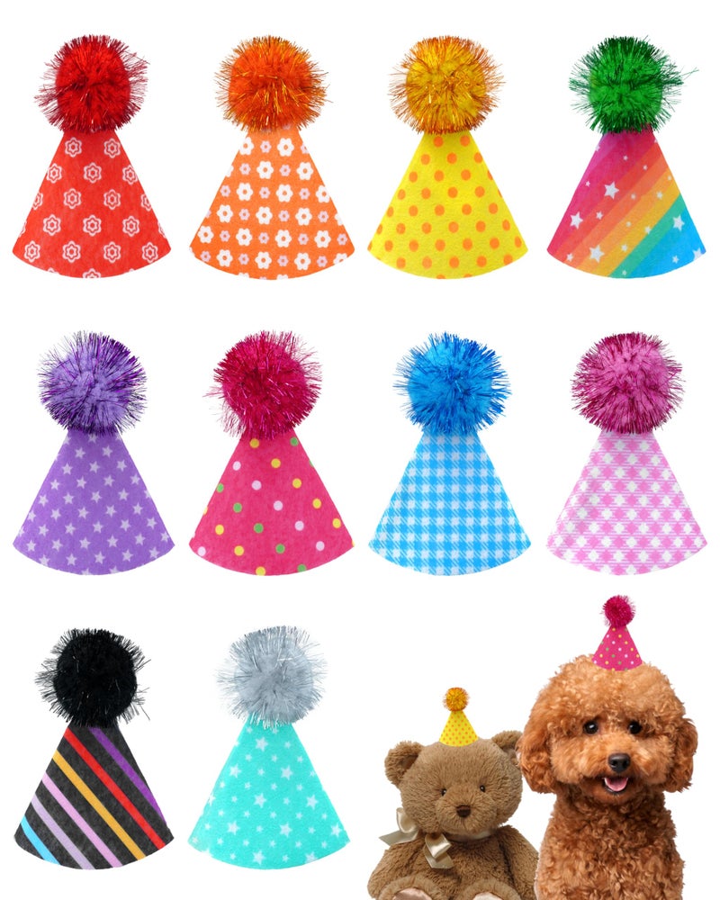PET SHOW 10 Pack Mini Party Hats for Small Dog Birthday Stuffed Animals Puppy Cats Adjustable Headband Colorful Holiday Felt Hats Kitten Pet Grooming Costume Accessories - Image 1