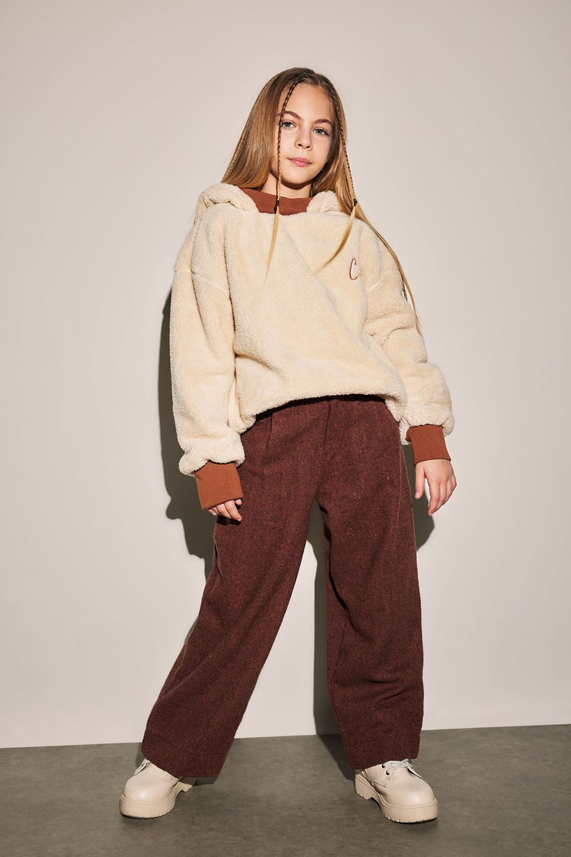 DeFacto Beige Girl Oversize Fit Hooded Plush Sweatshirt Casual - Image 2