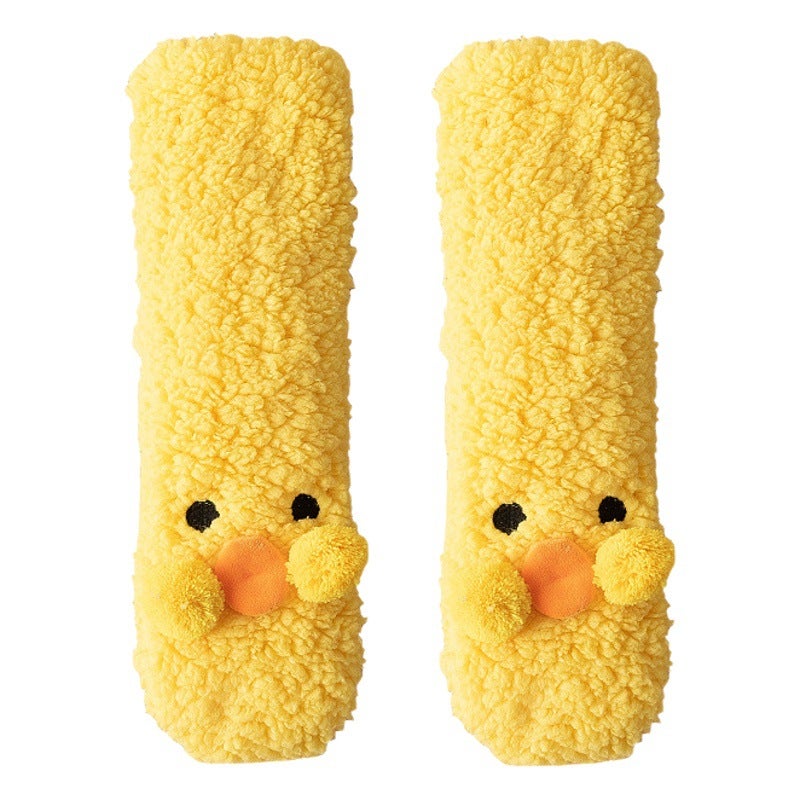 Winter Thickened Warm Lamb Fleece Cartoon Floor Socks Korean Home Non-Slip Fleece-Lined Sleep Socks Mid-Calf Socks - Image 2