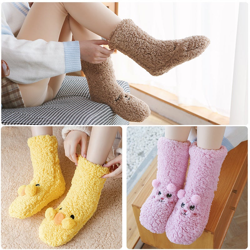 Winter Thickened Warm Lamb Fleece Cartoon Floor Socks Korean Home Non-Slip Fleece-Lined Sleep Socks Mid-Calf Socks - Image 4