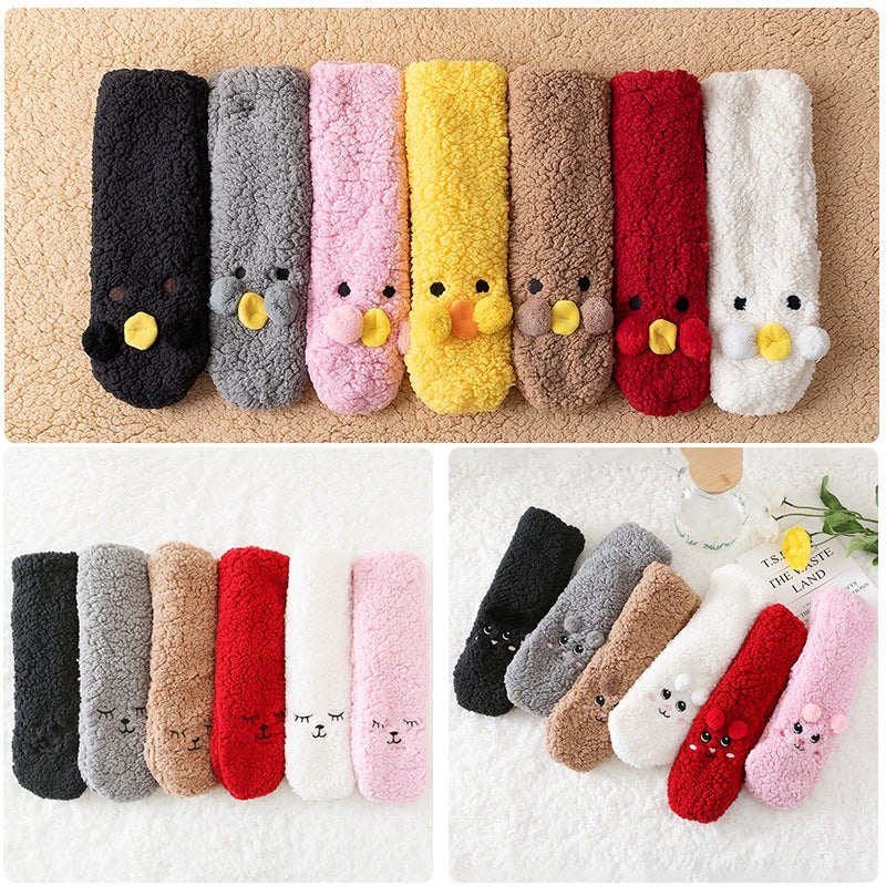 Winter Thickened Warm Lamb Fleece Cartoon Floor Socks Korean Home Non-Slip Fleece-Lined Sleep Socks Mid-Calf Socks - Image 3
