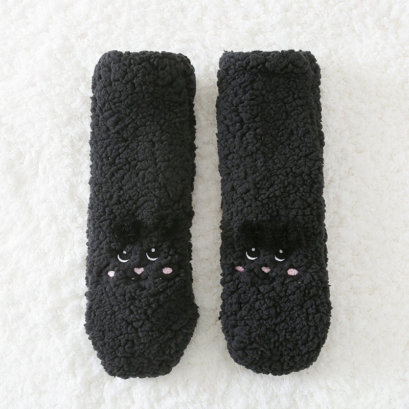 Winter Thickened Warm Lamb Fleece Cartoon Floor Socks Korean Home Non-Slip Fleece-Lined Sleep Socks Mid-Calf Socks - Image 1