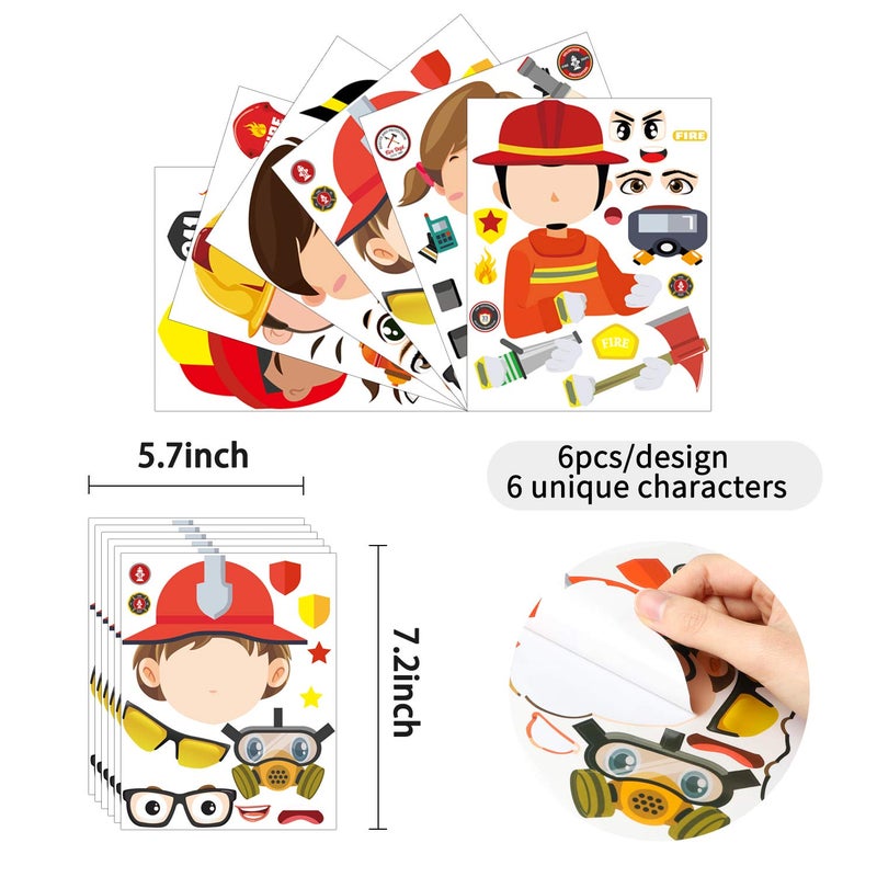 MALLMALL6 36Pcs Firefighter Sticker Make a Face Stickers Fireman Baby Shower Birthday Party Favors Decorations Room Decor Supplies Fire Chief DIY Crafts Games for Kids Boys Girls - Image 3