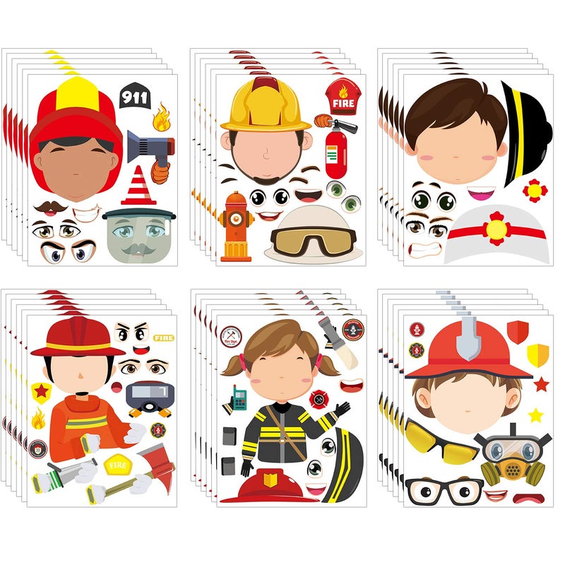 MALLMALL6 36Pcs Firefighter Sticker Make a Face Stickers Fireman Baby Shower Birthday Party Favors Decorations Room Decor Supplies Fire Chief DIY Crafts Games for Kids Boys Girls - Image 1