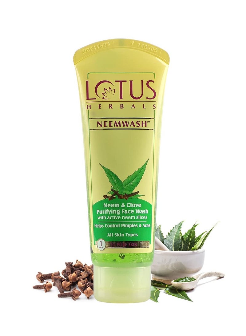 LOTUS HERBALS Lotus Herbals Neem And Clove Purifying Face Wash With Active Neem Slices, 120g  - Image 1