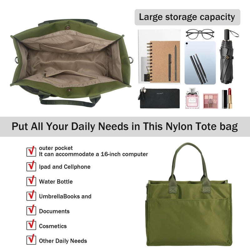 Chinllo Nylon Tote Bags for Women, Large Pockets Handbags Compartments Crossbody Bags Work Laptop Purse for Travel, Beach - Image 4