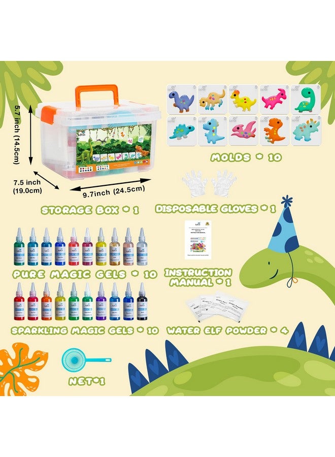 كيديتوس مجموعة ألعاب كيديتو السحرية المائية، مجموعة جل مائي على شكل جنية مائية مع 20 جلًا سحريًا، 10 قوالب ديناصورات، هدايا عيد ميلاد، هدايا حفلات، أدوات فنية وحرفية للأطفال (20 لونًا) - Image 5