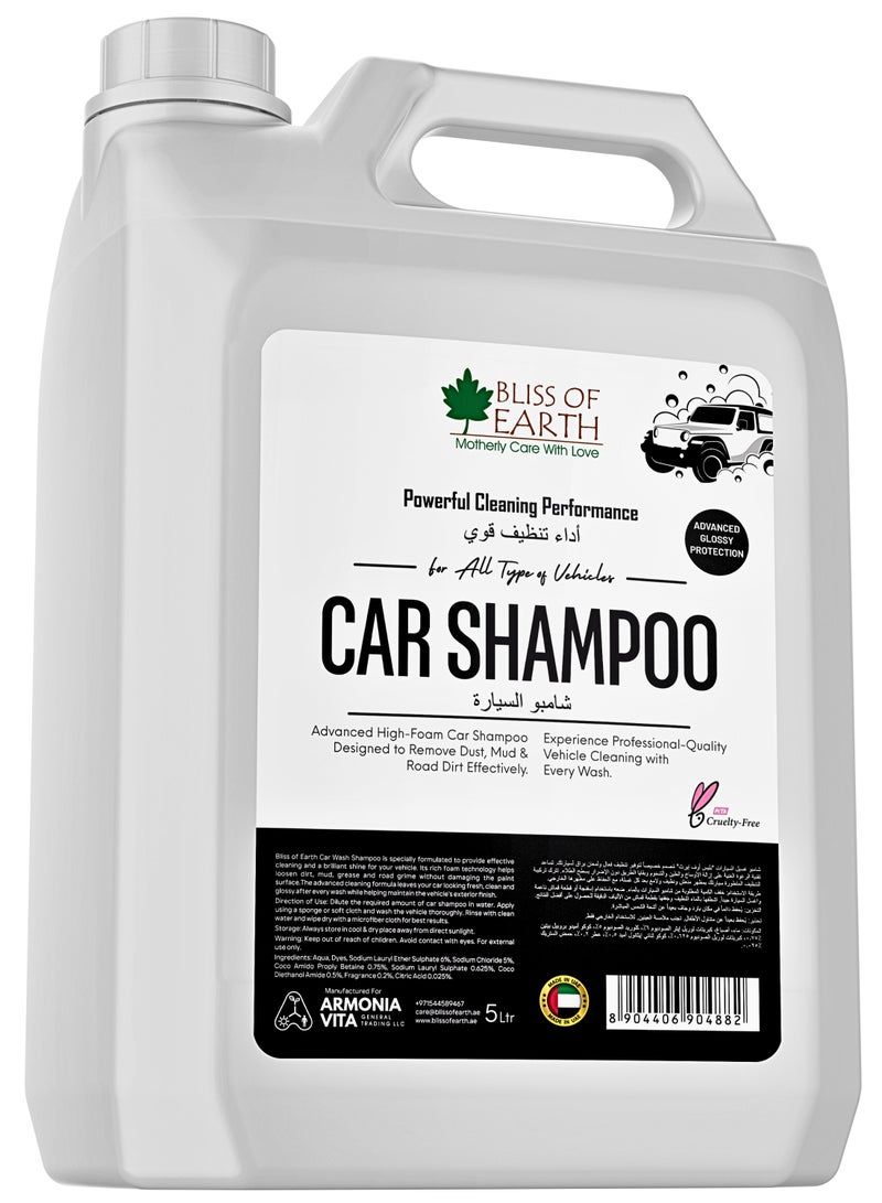 Bliss of Earth Car Shampoo 5L, High Foam Vehicle Wash Soap, Powerful Dirt, Mud & Road Grime Remover, Glossy Finish Protection, Safe for All Vehicle Types Cars, 4X4 SUVs, Professional Car Cleaning Formula - Image 1