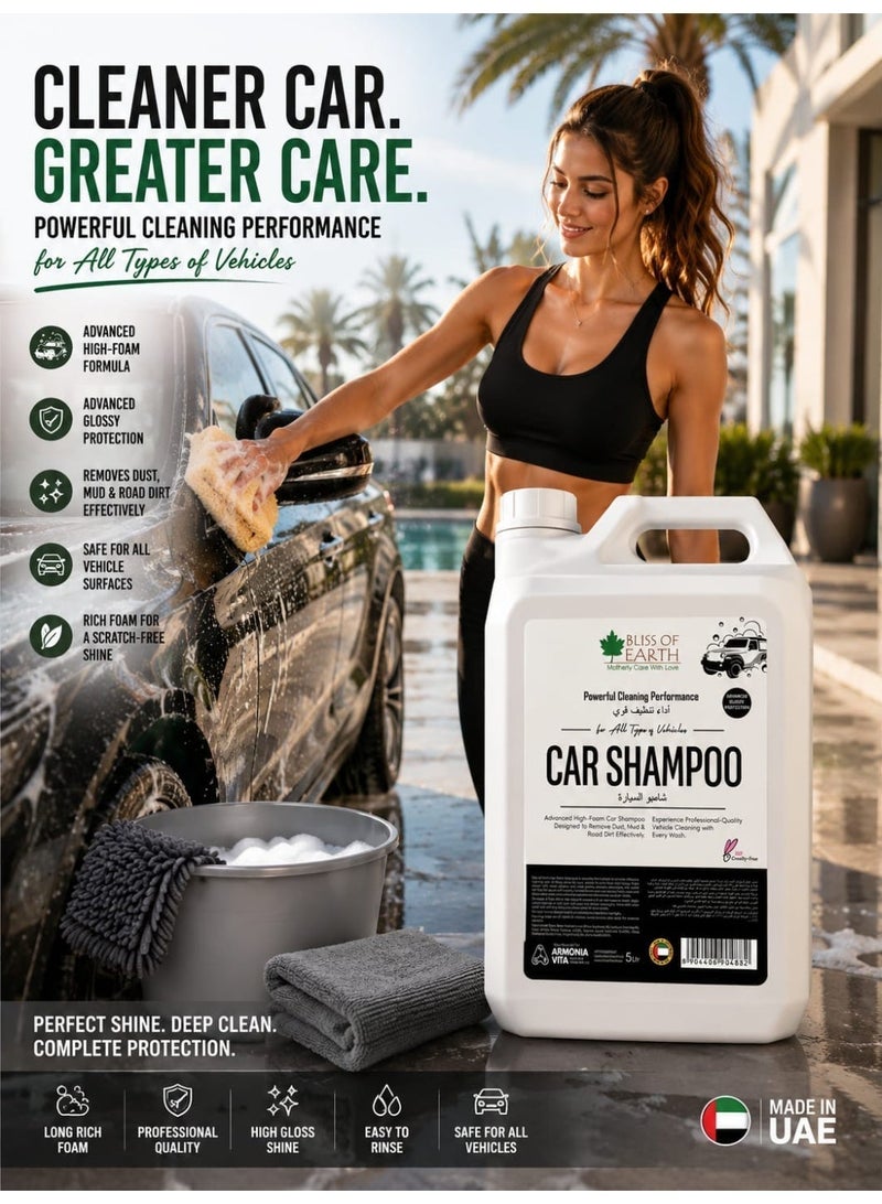 Bliss of Earth Car Shampoo 5L, High Foam Vehicle Wash Soap, Powerful Dirt, Mud & Road Grime Remover, Glossy Finish Protection, Safe for All Vehicle Types Cars, 4X4 SUVs, Professional Car Cleaning Formula - Image 4